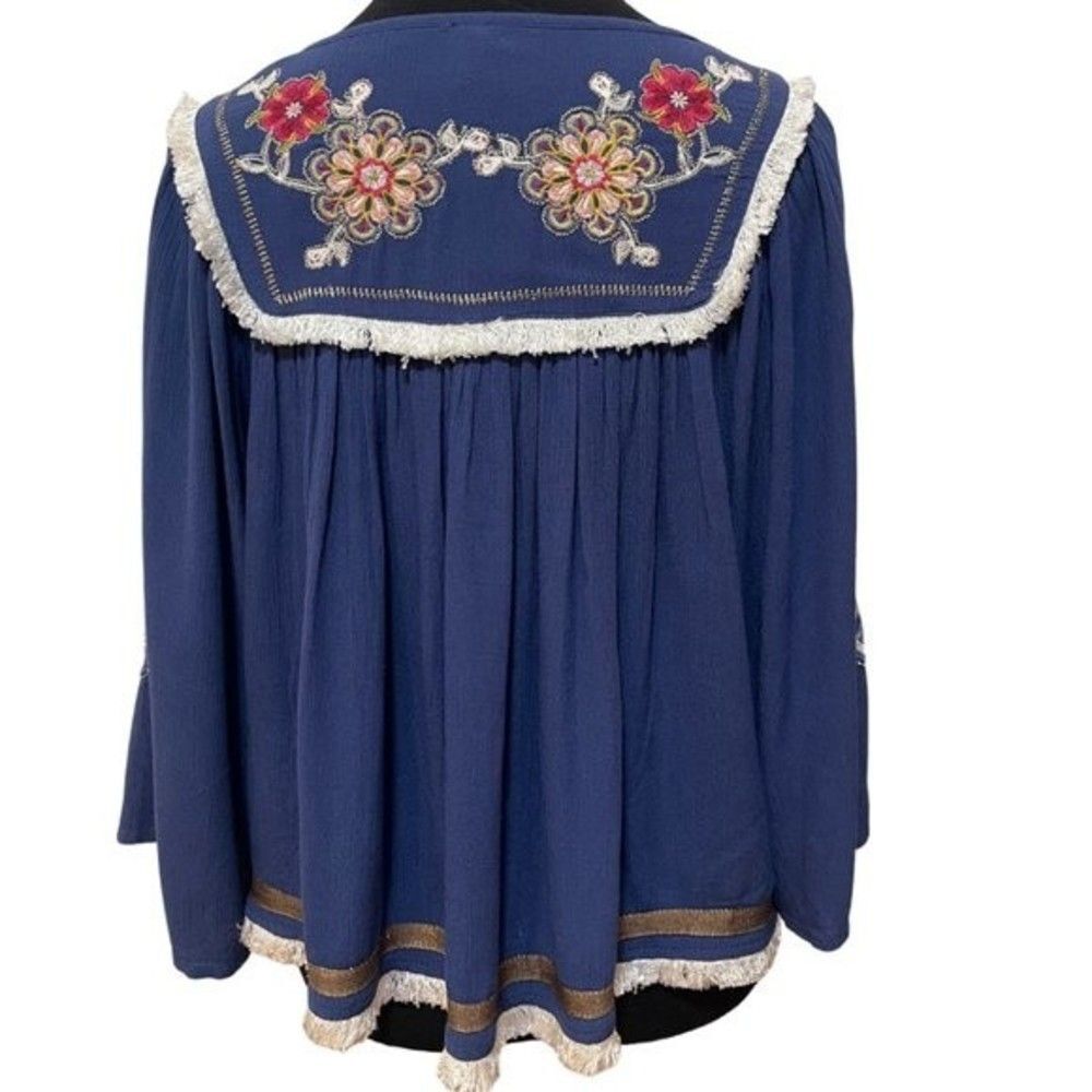 Women's Embroidered Blouse Blue Frayed X-Small - Picture 3 of 13